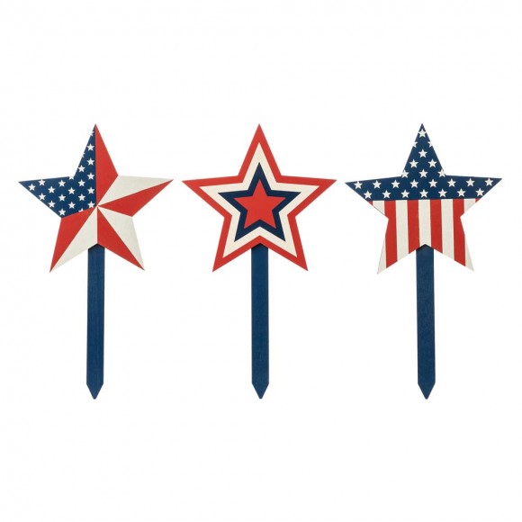 glitzhome Glitzhome Set of 3 Wooden Patriotic Star Yard Stakes