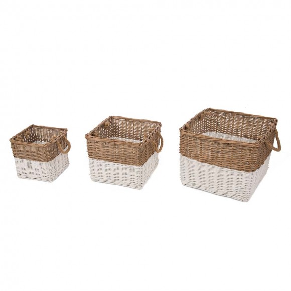 glitzhome Glitzhome Set of 3pcs Natural/White Square Willow Baskets