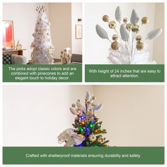 Glitzhome Glitzhome Set Of 4 24"H Christmas Elegant Silver & Gold Pinecone Picks