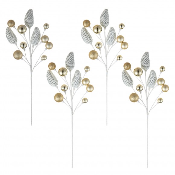 glitzhome Glitzhome Set of 4 24"H Christmas Elegant Silver & Gold Pinecone Picks