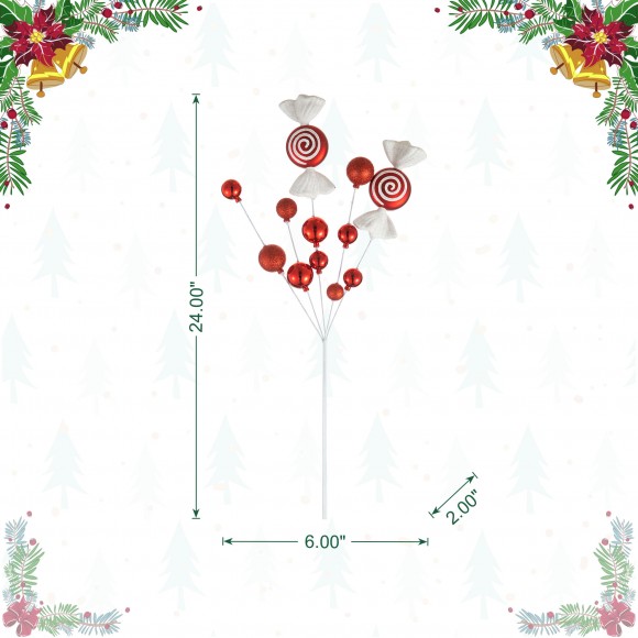 Glitzhome Glitzhome Set Of 4 24"H Christmas Red & White Candy Picks