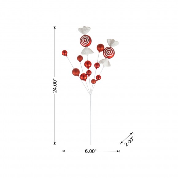 Glitzhome Glitzhome Set Of 4 24"H Christmas Red & White Candy Picks