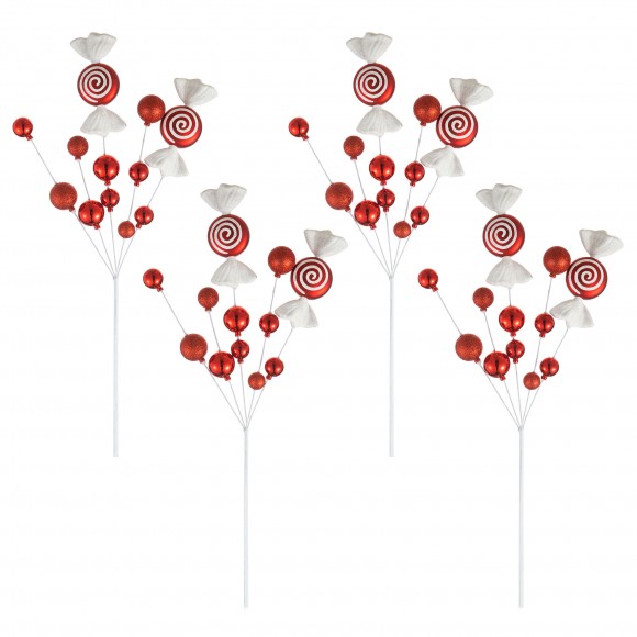 glitzhome Glitzhome Set of 4 24"H Christmas Red & White Candy Picks