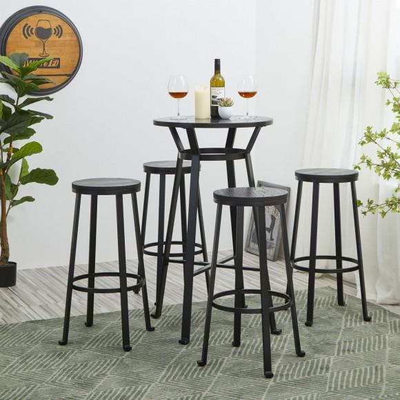 Glitzhome Glitzhome Set Of 4 Black Steel Bar Stool With Round Elm Wood Top