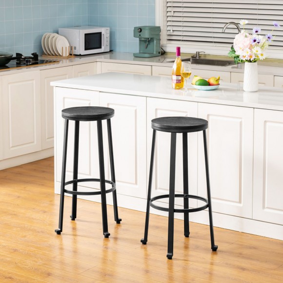 Glitzhome Glitzhome Set Of 4 Black Steel Bar Stool With Round Elm Wood Top