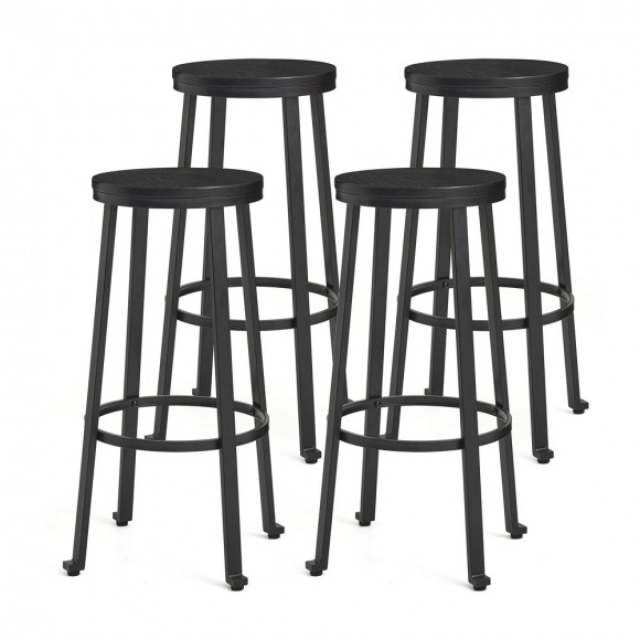 glitzhome Glitzhome Set of 4 Black Steel Bar Stool with Round Elm Wood Top