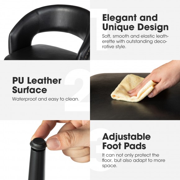 Glitzhome Glitzhome Set Of 4 Mid-Century Modern Black Leatherette Bar Stool With Nailhead Trim And Thick Metal Tapered Legs