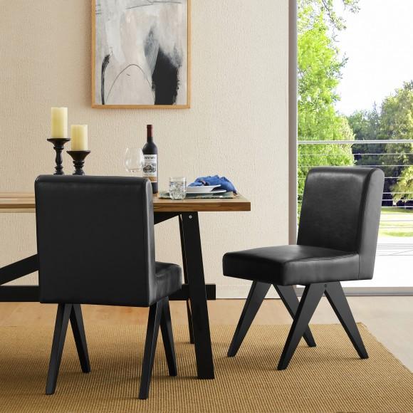 Glitzhome Glitzhome Set Of 4 Mid-Century Modern Black Leatherette Solid Back Dining Chair With V-shaped Solidwood Legs