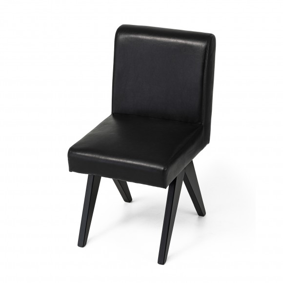 Glitzhome Glitzhome Set Of 4 Mid-Century Modern Black Leatherette Solid Back Dining Chair With V-shaped Solidwood Legs
