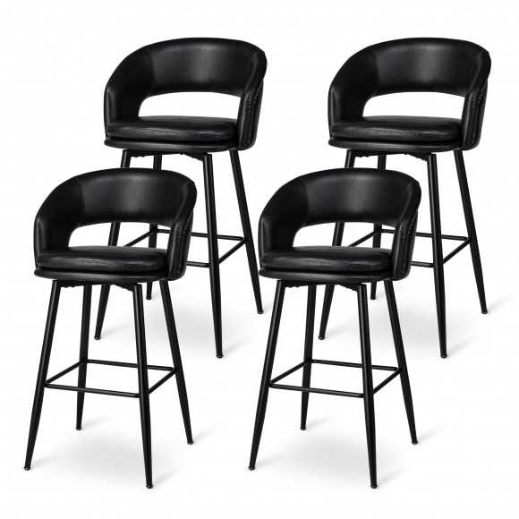 glitzhome Glitzhome Set of 4 Mid-Century Modern Black Leatherette Bar Stool with Nailhead Trim and Thick Metal Tapered Legs