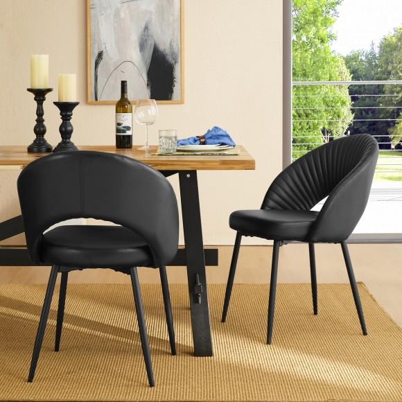 Glitzhome Glitzhome Set Of 4 Mid-Century Modern Black Quilted Leatherette Dining Chair With Metal Tapered Legs