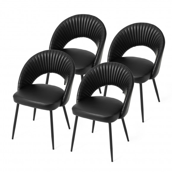 glitzhome Glitzhome Set of 4 Mid-Century Modern Black Quilted Leatherette Dining Chair with Metal Tapered Legs