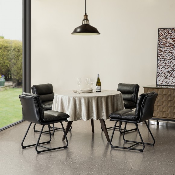 Glitzhome Glitzhome Set Of 4 Mid-Century Modern Black Thick Leatherette Dining Chair With Metal Legs