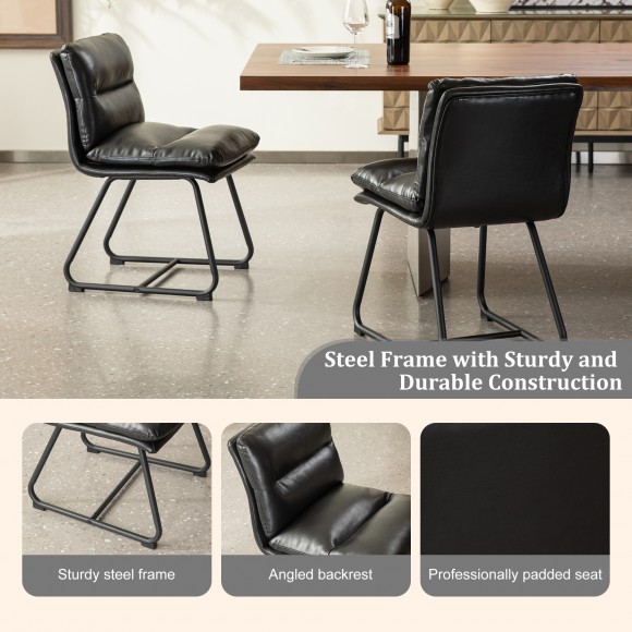Glitzhome Glitzhome Set Of 4 Mid-Century Modern Black Thick Leatherette Dining Chair With Metal Legs