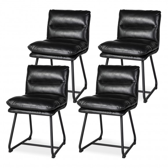 glitzhome Glitzhome Set of 4 Mid-Century Modern Black Thick Leatherette Dining Chair with Metal Legs