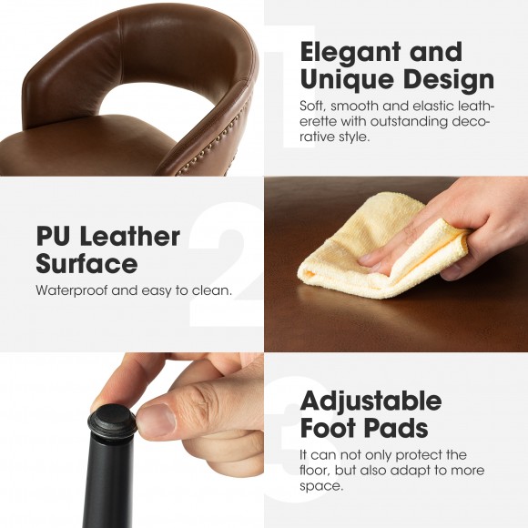 Glitzhome Glitzhome Set Of 4 Mid-Century Modern Brown Leatherette Bar Stool With Nailhead Trim And Thick Metal Tapered Legs