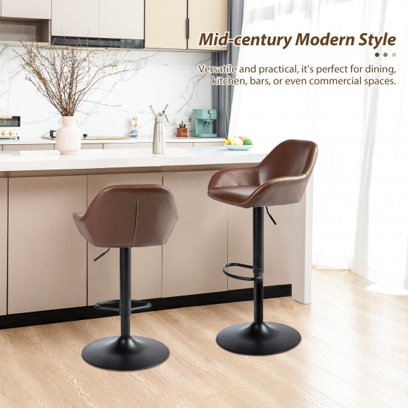 Glitzhome Glitzhome Set Of 4 Mid-Century Modern Brown Leatherette Gaslift Adjustable Swivel Bar Stool