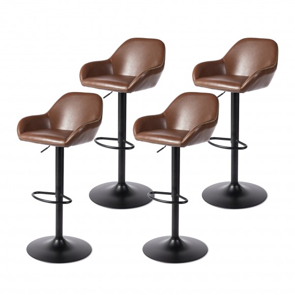 glitzhome Glitzhome Set of 4 Mid-Century Modern Brown Leatherette Gaslift Adjustable Swivel Bar Stool