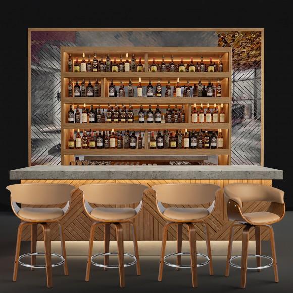 Glitzhome Glitzhome Set Of 4 Mid-century Modern Brown Leatherette Swivel Counter Stool With Walnut Bentwood Frame