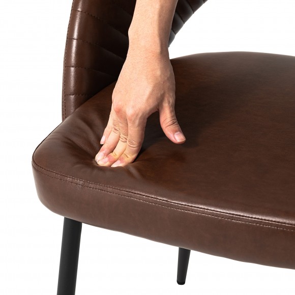 Glitzhome Glitzhome Set Of 4 Mid-Century Modern Brown Quilted Leatherette Dining Chair With Metal Tapered Legs