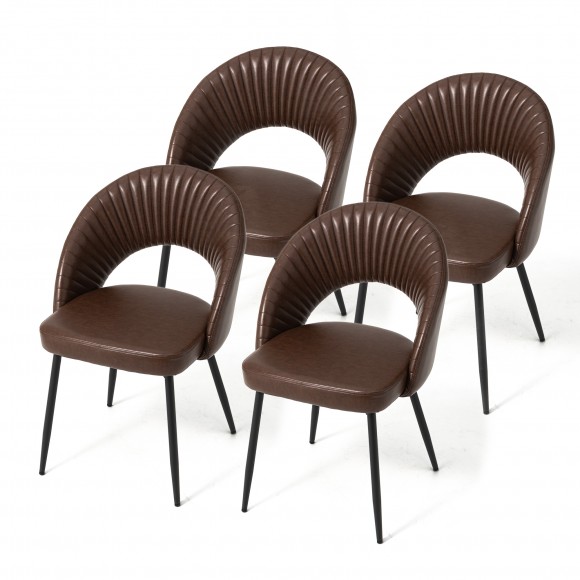 glitzhome Glitzhome Set of 4 Mid-Century Modern Brown Quilted Leatherette Dining Chair with Metal Tapered Legs