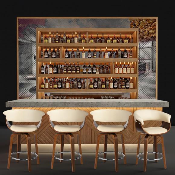 Glitzhome Glitzhome Set Of 4 Mid-century Modern Cream Leatherette Swivel Counter Stool With Walnut Bentwood Frame