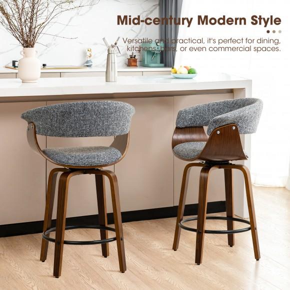 Glitzhome Glitzhome Set Of 4 Mid-Century Modern Gray Fabric Swivel Counter Stool With Walnut Bentwood Base
