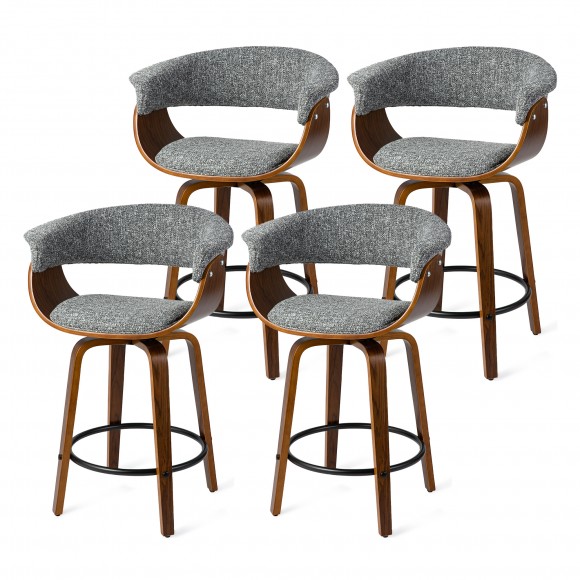 glitzhome Glitzhome Set of 4 Mid-Century Modern Gray Fabric Swivel Counter Stool with Walnut Bentwood Base