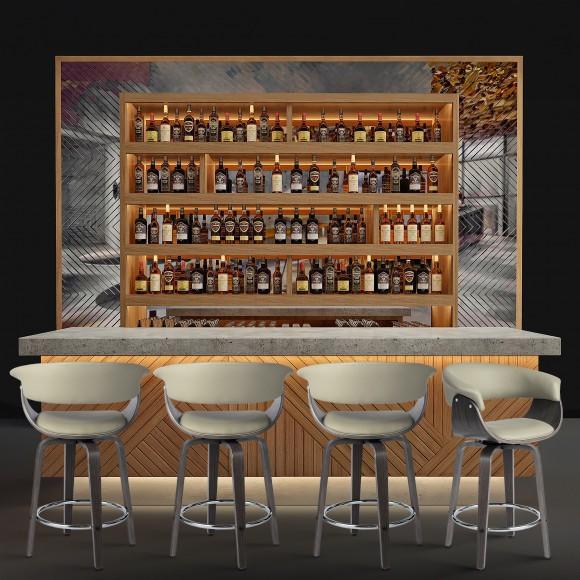 Glitzhome Glitzhome Set Of 4 Mid-century Modern Gray Leatherette Swivel Counter Stool With Gray Oak Bentwood Frame