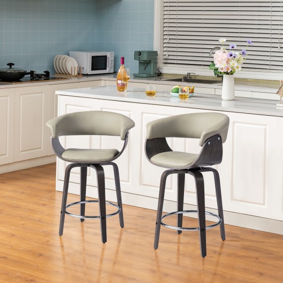 Glitzhome Glitzhome Set Of 4 Mid-century Modern Gray Leatherette Swivel Counter Stool With Gray Oak Bentwood Frame