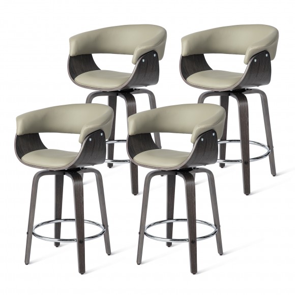 glitzhome Glitzhome Set of 4 Mid-century Modern Gray Leatherette Swivel Counter Stool with Gray Oak Bentwood Frame