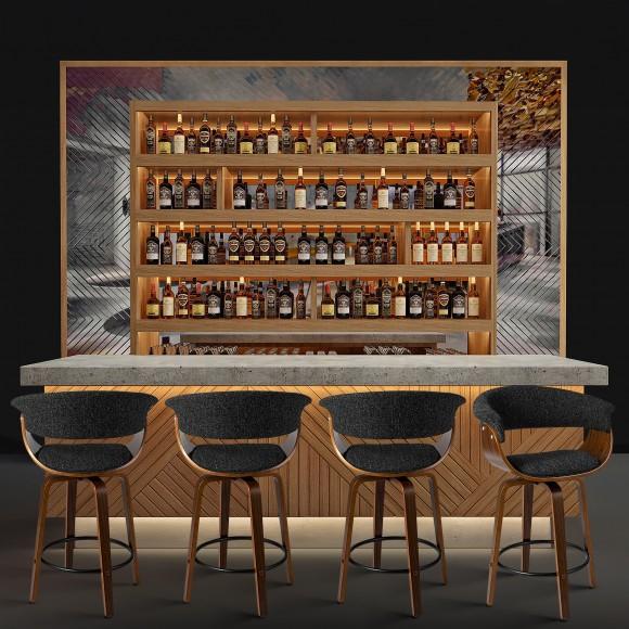 Glitzhome Glitzhome Set Of 4 Mid-century Modern Heathered Black Fabric Swivel Counter Stool With Walnut Bentwood Base