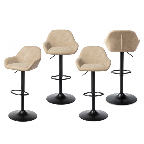 Glitzhome Glitzhome Set Of 4 Mid-Century Modern Khaki Leatherette Gaslift Adjustable Swivel Bar Stool