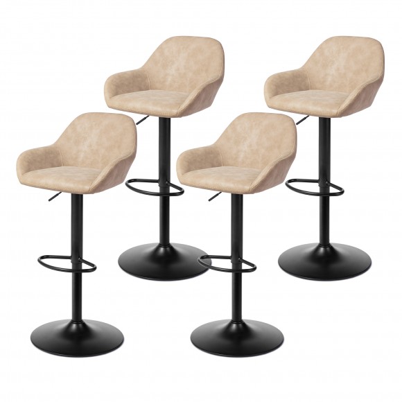glitzhome Glitzhome Set of 4 Mid-Century Modern Khaki Leatherette Gaslift Adjustable Swivel Bar Stool