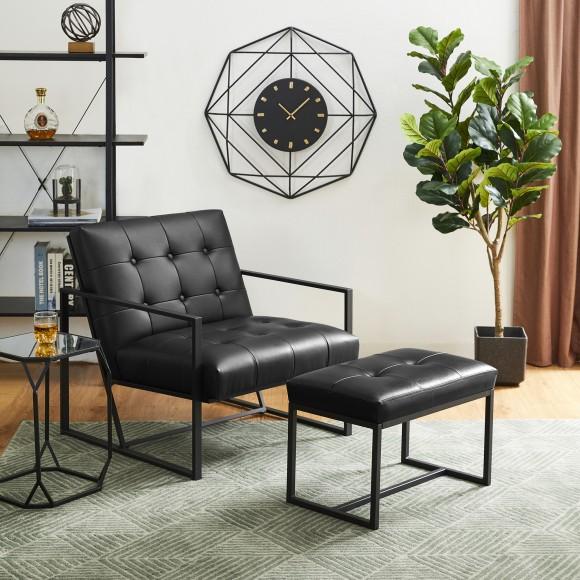 Glitzhome Glitzhome Set Of 4 Modern Black Thick Leatherette Accent Chair Accent Stool 2 Chairs 2 Stools