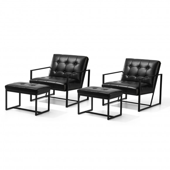 Glitzhome Glitzhome Set Of 4 Modern Black Thick Leatherette Accent Chair Accent Stool 2 Chairs 2 Stools