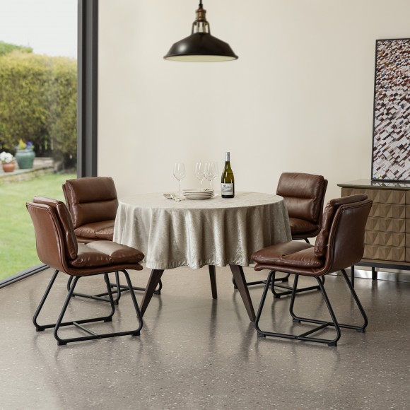 Glitzhome Glitzhome Set Of 4 Modern Brown Thick Leatherette Dining Chair With Metal Legs