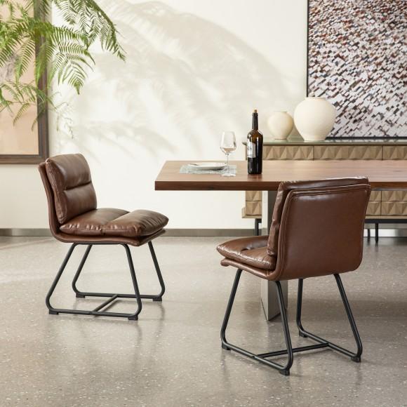 Glitzhome Glitzhome Set Of 4 Modern Brown Thick Leatherette Dining Chair With Metal Legs