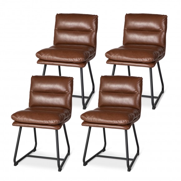 glitzhome Glitzhome Set of 4 Modern Brown Thick Leatherette Dining Chair with Metal Legs