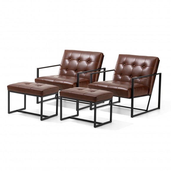Glitzhome Glitzhome Set Of 4 Modern Coffee Thick Leatherette Accent Chair Accent Stool 2 Chairs 2 Stools