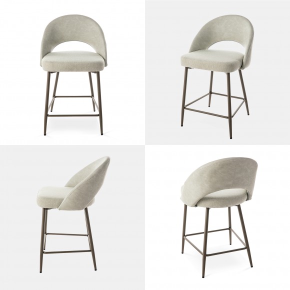 Glitzhome Glitzhome Set Of 4 Modern Two-Tone Color Counter Stool With Brown Metal Tapered Legs - Grey Fabric & Leatherette