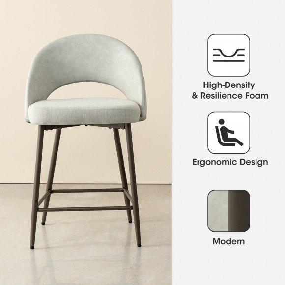 Glitzhome Glitzhome Set Of 4 Modern Two-Tone Color Counter Stool With Brown Metal Tapered Legs - Grey Fabric & Leatherette
