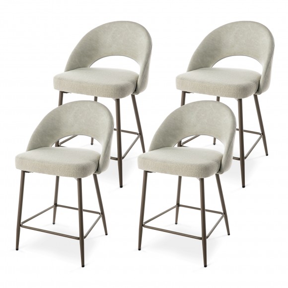 glitzhome Glitzhome Set of 4 Modern Two-Tone Color Counter Stool with Brown Metal Tapered Legs - Grey Fabric & Leatherette