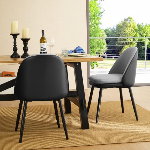 Glitzhome Glitzhome Set Of 4 Modern Two-tone Color Dining Chair With Metal Black Tapered Legs - Black Leatherette Mixed Grey Fabric