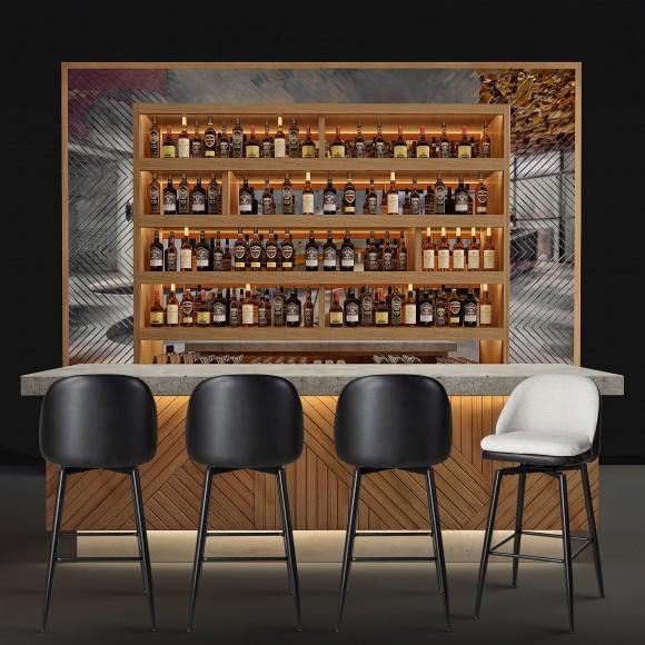 Glitzhome Glitzhome Set Of 4 Modern Two-tone Color Swivel Bar Stool With Metal Black Tapered Legs- Black Leatherette Mixed Beige Chenille Fabric