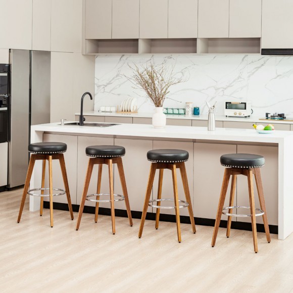 Glitzhome Glitzhome Set Of 4 Round Swivel Bar Stool With Balck Leatherette Seat And Composite Wood Legs