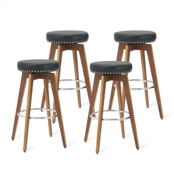 glitzhome Glitzhome Set of 4 Round Swivel Bar Stool with Balck Leatherette Seat and Composite Wood Legs