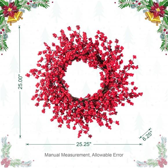 Glitzhome Glitzhome Set Of 5 41"H Christmas Berry Porch Tree Set And Matched 6ft Garland Set And Matched 25"D Christmas Red Berries Wreath