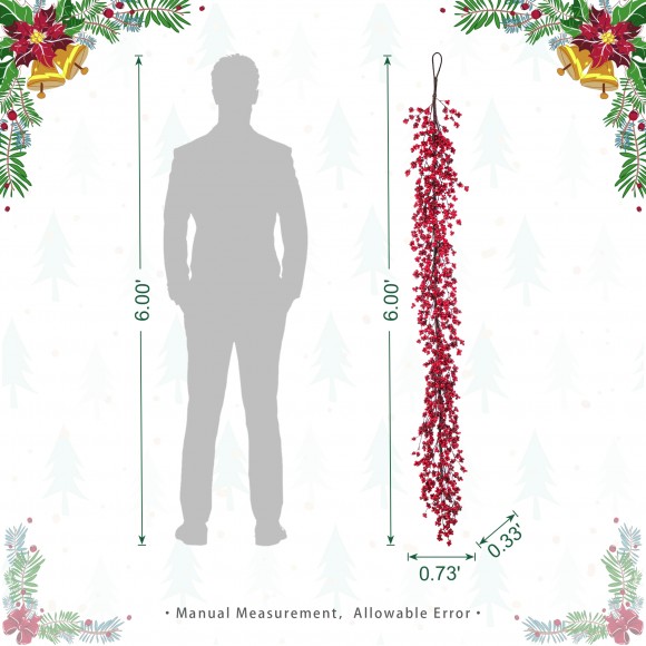 Glitzhome Glitzhome Set Of 5 41"H Christmas Berry Porch Tree Set And Matched 6ft Garland Set And Matched 25"D Christmas Red Berries Wreath