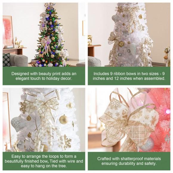 Glitzhome Glitzhome Set Of 9 32"H Christmas Elegant Snowflake Ribbon Bow Decor